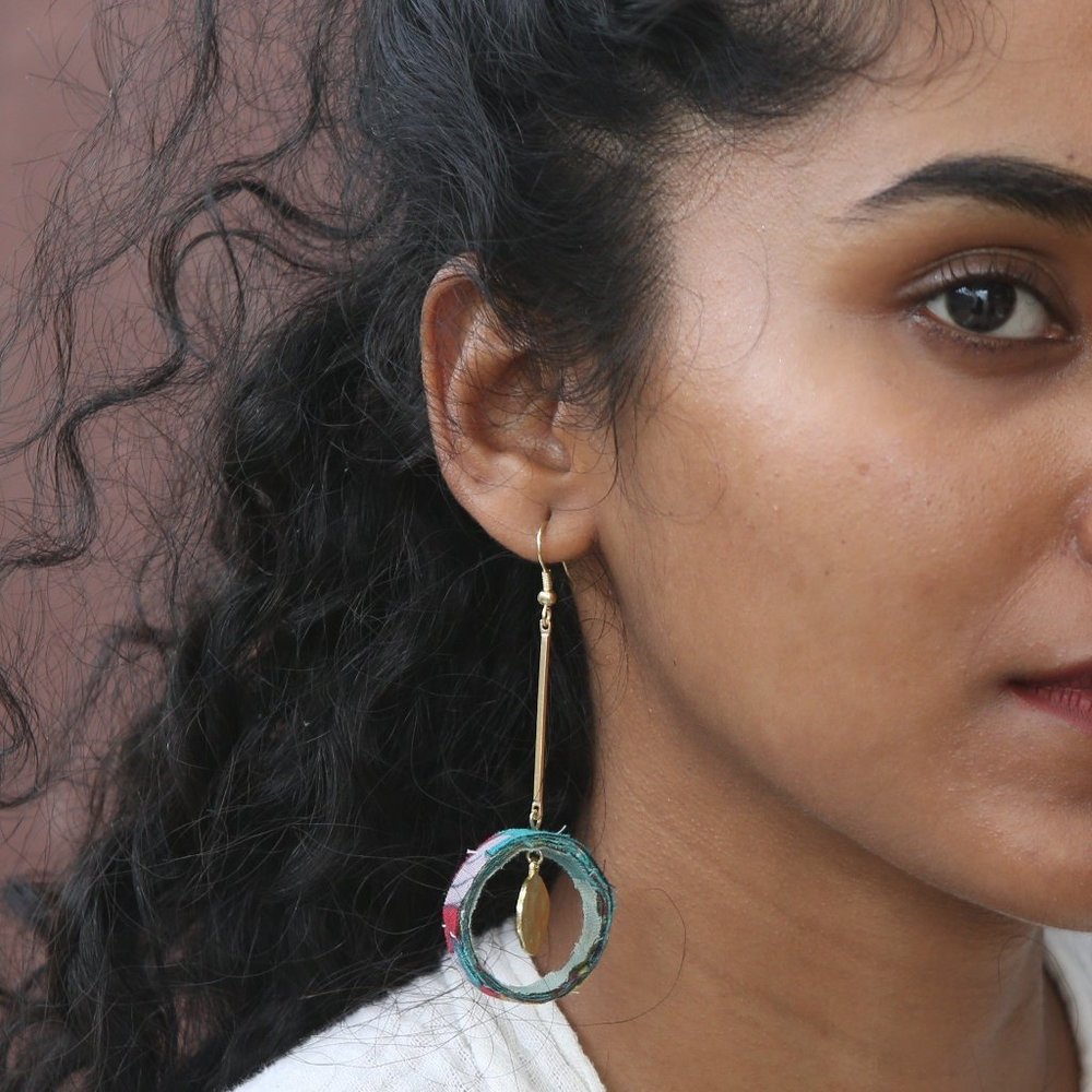 Upcycled Fabric  Earrings - Pendulum Large